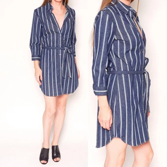 7 For All Mankind Denim Stripe Shirt Dress - Picture 1 of 11